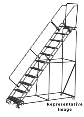 Weight Actuated 50 Degree Slope Walk Down Ladders, Weight Actuated, 50° Incline, 11 Step, 32 In Wide Base, 28 in Deep Top Step, Abrasive Mat Tread