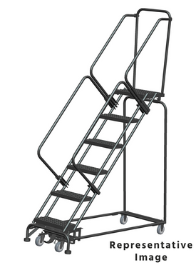 Weight Actuated 50 Degree Slope Walk Down Ladders, Weight Actuated, 50° Incline, 6 Step, 24 In Wide Base, 28 in Deep Top Step, Perforated Tread, Setup