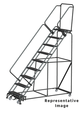 Weight Actuated 50 Degree Slope Walk Down Ladders, Weight Actuated, 50° Incline, 9 Step, 32 In Wide Base, 28 in Deep Top Step, Abrasive Mat Tread, Setup