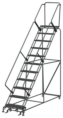 50 Degree Slope Walk Down Ladders, 50° Incline, 11 Step, 32 In Wide Base, 14 in Deep Top Step, Expanded Metal Tread, Setup