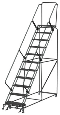 50 Degree Slope Walk Down Ladders, 50° Incline, 11 Step, 32 In Wide Base, 14 in Deep Top Step, Serrated Tread, Setup