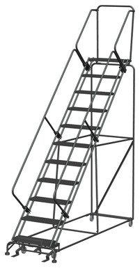 50 Degree Slope Walk Down Ladders, 11 Step, 32 In Wide Base, 14 in Deep Top Step, Serrated Tread, Setup