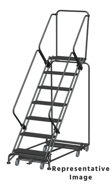 Weight Actuated All Directional 50 Degree Slope Walk Down Ladders, Weight Actuated, All Directional, 50° Incline, 7 Step, 32 In Wide Base, 28 in Deep Top Step, Expanded Metal Tread, Setup
