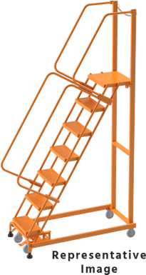 Weight-Actuated Series Ladders, Weight Actuated, 10 Step, 32 In Wide Base, 14 in Deep Top Step, Perforated Tread, Rear Exit, Orange