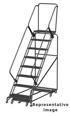 Weight Actuated All Directional 50 Degree Slope Walk Down Ladders, Weight Actuated, All Directional, 50° Incline, 8 Step, 32 In Wide Base, 14 in Deep Top Step, Perforated Tread