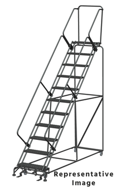 50 Degree Slope Walk Down Ladders, 11 Step, 32 In Wide Base, 21 in Deep Top Step, Perforated Tread