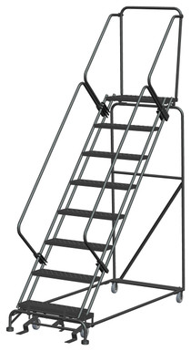 50 Degree Slope Walk Down Ladders, 50° Incline, 8 Step, 32 In Wide Base, 14 in Deep Top Step, Perforated Tread