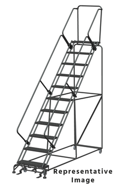 50 Degree Slope Walk Down Ladders, 11 Step, 32 In Wide Base, 28 in Deep Top Step, Serrated Tread