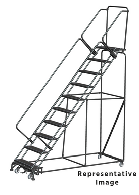 Weight Actuated 50 Degree Slope Walk Down Ladders, Weight Actuated, 50° Incline, 10 Step, 32 In Wide Base, 14 in Deep Top Step, Abrasive Mat Tread