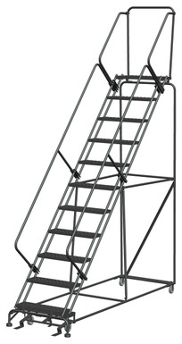 50 Degree Slope Walk Down Ladders, 11 Step, 32 In Wide Base, 14 in Deep Top Step, Perforated Tread