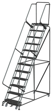 Weight-Actuated Series Ladders, Weight Actuated, 12 Step, 32 In Wide Base, 14 in Deep Top Step, Expanded Metal Tread, Setup