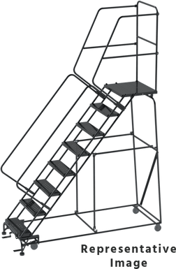 50 Degree Slope Walk Down Ladders, CALOSHA, 50° Incline, 8 Step, 32 In Wide Base, 14 in Deep Top Step, Abrasive Mat Tread, Setup