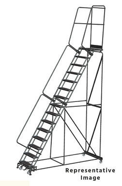 Weight-Actuated Series Ladders, Weight Actuated, 15 Step, 40 In Wide Base, 14 in Deep Top Step, Abrasive Mat Tread