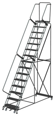 Weight-Actuated Series Ladders, Weight Actuated, 15 Step, 40 In Wide Base, 14 in Deep Top Step, Expanded Metal Tread