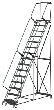 Weight-Actuated Series Ladders, Weight Actuated, 15 Step, 40 In Wide Base, 14 in Deep Top Step, Serrated Tread