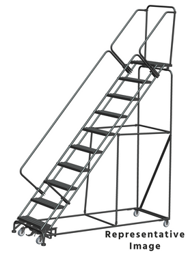 Weight Actuated 50 Degree Slope Walk Down Ladders, Weight Actuated, 50° Incline, 10 Step, 32 In Wide Base, 21 in Deep Top Step, Serrated Tread