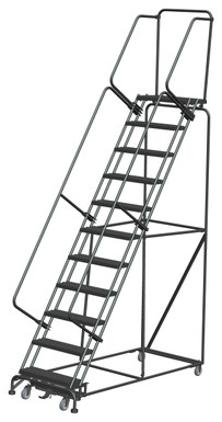 Weight-Actuated Series Ladders, Weight Actuated, 11 Step, 32 In Wide Base, 14 in Deep Top Step, Serrated Tread, Setup