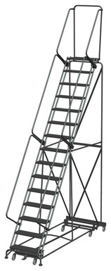 Weight Actuated All Directional Ladders, Weight Actuated, All Directional, 15 Step, 40 In Wide Base, 14 in Deep Top Step, Perforated Tread