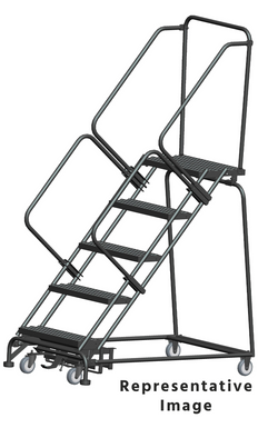 50 Degree Slope Walk Down Ladders, 7 Step, 24 In Wide Base, 21 in Deep Top Step, Perforated Tread, Setup