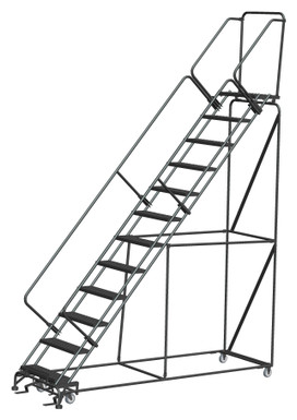 50 Degree Slope Walk Down Ladders, 50° Incline, 12 Step, 32 In Wide Base, 14 in Deep Top Step, Expanded Metal Tread