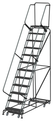 Weight Actuated All Directional Ladders, Weight Actuated, All Directional, 12 Step, 32 In Wide Base, 14 in Deep Top Step, Serrated Tread, Setup