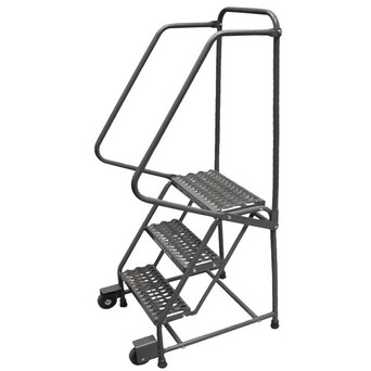 Tilt & Roll Ladders, 4 Step, 30 in Wide Base, 10 in Deep Top Step, Serrated Tread, Setup
