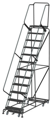 Weight Actuated All Directional Ladders, Weight Actuated, All Directional, 12 Step, 32 In Wide Base, 14 in Deep Top Step, Expanded Metal Tread, Setup