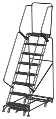 Weight Actuated All Directional Ladders, Weight Actuated, All Directional, 8 Step, 32 In Wide Base, 14 in Deep Top Step, Expanded Metal Tread, Setup