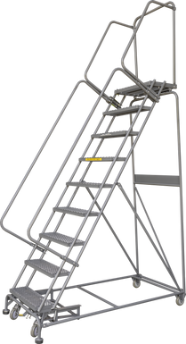 Weight-Actuated Series Ladders, Weight Actuated, 9 Step, 32 In Wide Base, 14 in Deep Top Step, Expanded Metal Tread, Setup