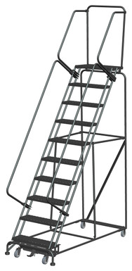 Weight-Actuated Series Ladders, Weight Actuated, 10 Step, 32 In Wide Base, 14 in Deep Top Step, Expanded Metal Tread, Setup