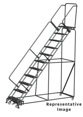 Weight Actuated 50 Degree Slope Walk Down Ladders, Weight Actuated, 50° Incline, 11 Step, 32 In Wide Base, 14 in Deep Top Step, Abrasive Mat Tread, Setup