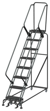 50 Degree Slope Walk Down Ladders, 50° Incline, 8 Step, 24 In Wide Base, 14 in Deep Top Step, Expanded Metal Tread, Setup