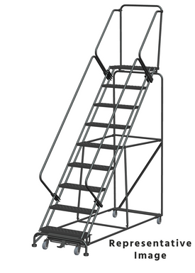 Weight Actuated 50 Degree Slope Walk Down Ladders, Weight Actuated, 50° Incline, 9 Step, 32 In Wide Base, 14 in Deep Top Step, Perforated Tread, Setup