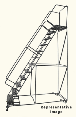 Weight-Actuated Series Ladders, Weight Actuated, 14 Step, 40 In Wide Base, 28 in Deep Top Step, Serrated Tread