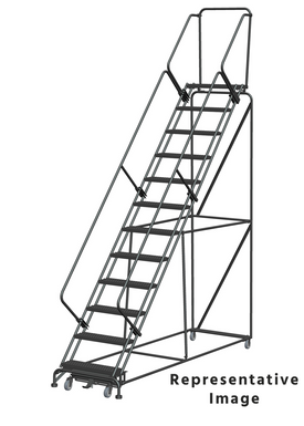 Weight Actuated 50 Degree Slope Walk Down Ladders, Weight Actuated, 50° Incline, 12 Step, 32 In Wide Base, 14 in Deep Top Step, Serrated Tread