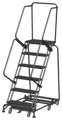 Weight Actuated All Directional Ladders, Weight Actuated, All Directional, 6 Step, 32 In Wide Base, 14 in Deep Top Step, Serrated Tread, Setup