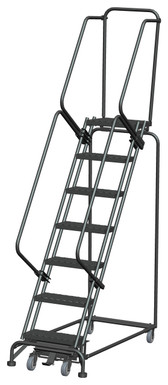 Weight-Actuated Series Ladders, Weight Actuated, 7 Step, 24 In Wide Base, 14 in Deep Top Step, Expanded Metal Tread