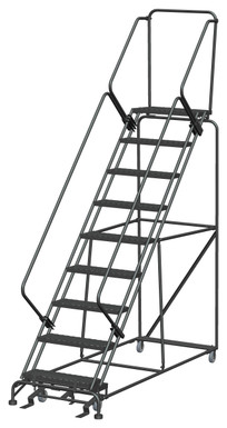 50 Degree Slope Walk Down Ladders, 50° Incline, 9 Step, 32 In Wide Base, 14 in Deep Top Step, Expanded Metal Tread