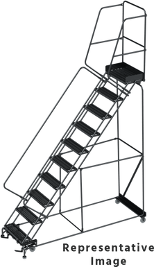 50 Degree Slope Walk Down Ladders, CALOSHA, 50° Incline, 10 Step, 32 In Wide Base, 21 in Deep Top Step, Serrated Tread