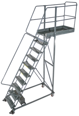 Cantilevered Ladders, 10 Step, 32 In Wide Base, 28 in Overhang, Perforated Tread