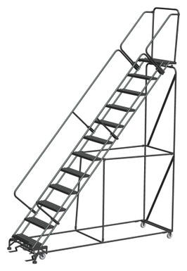 50 Degree Slope Walk Down Ladders, 50° Incline, 12 Step, 32 In Wide Base, 14 in Deep Top Step, Serrated Tread, Setup