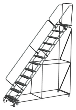 50 Degree Slope Walk Down Ladders, 12 Step, 32 In Wide Base, 14 in Deep Top Step, Serrated Tread, Setup