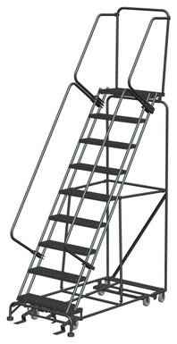 All Direction Ladders, All Directional, 9 Step, 32 In Wide Base, 14 in Deep Top Step, Expanded Metal Tread