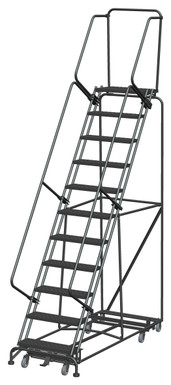 Weight Actuated All Directional Ladders, Weight Actuated, All Directional, 11 Step, 32 In Wide Base, 14 in Deep Top Step, Perforated Tread