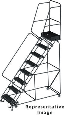 50 Degree Slope Walk Down Ladders, CALOSHA, 50° Incline, 8 Step, 24 In Wide Base, 14 in Deep Top Step, Expanded Metal Tread