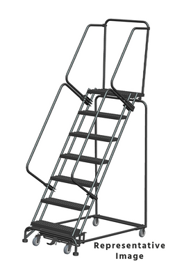 Weight-Actuated Series Ladders, Weight Actuated, 7 Step, 32 In Wide Base, 21 in Deep Top Step, Perforated Tread, Setup