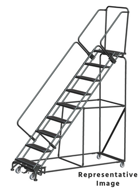 Weight Actuated 50 Degree Slope Walk Down Ladders, Weight Actuated, 50° Incline, 9 Step, 32 In Wide Base, 14 in Deep Top Step, Abrasive Mat Tread