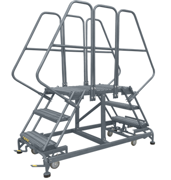 Double Entry Work Platforms with Handrails, 4 Step, 38 In Wide Base, 72 in Platform Depth, Serrated Tread