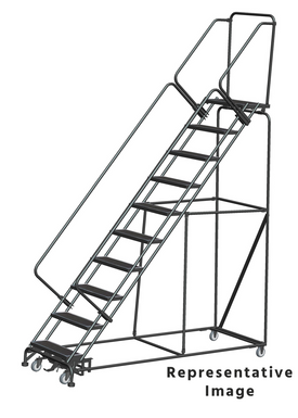 Weight Actuated 50 Degree Slope Walk Down Ladders, Weight Actuated, 50° Incline, 10 Step, 32 In Wide Base, 14 in Deep Top Step, Abrasive Mat Tread, Setup