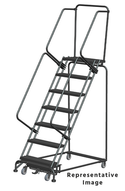 Weight-Actuated Series Ladders, Weight Actuated, 7 Step, 32 In Wide Base, 28 in Deep Top Step, Serrated Tread